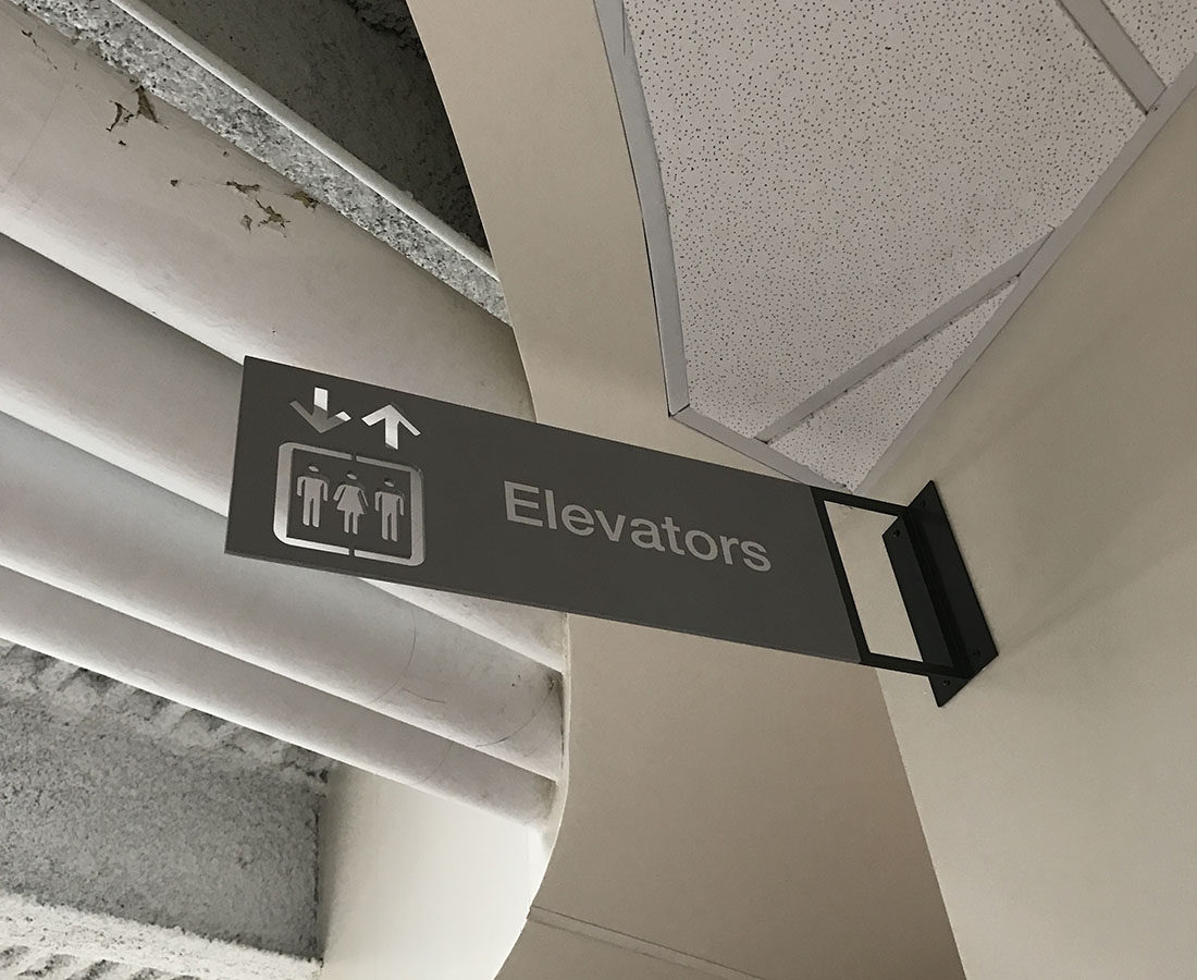 CU Boulder Rec Center elevator blade sign