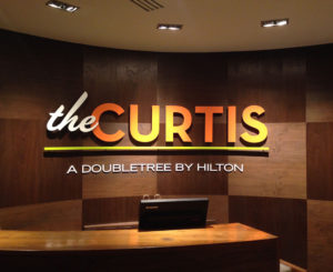 the Curtis Hotel main lobby sign