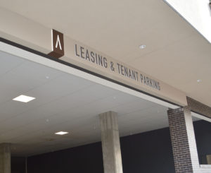 Decatur Point leasing and garage entry signage
