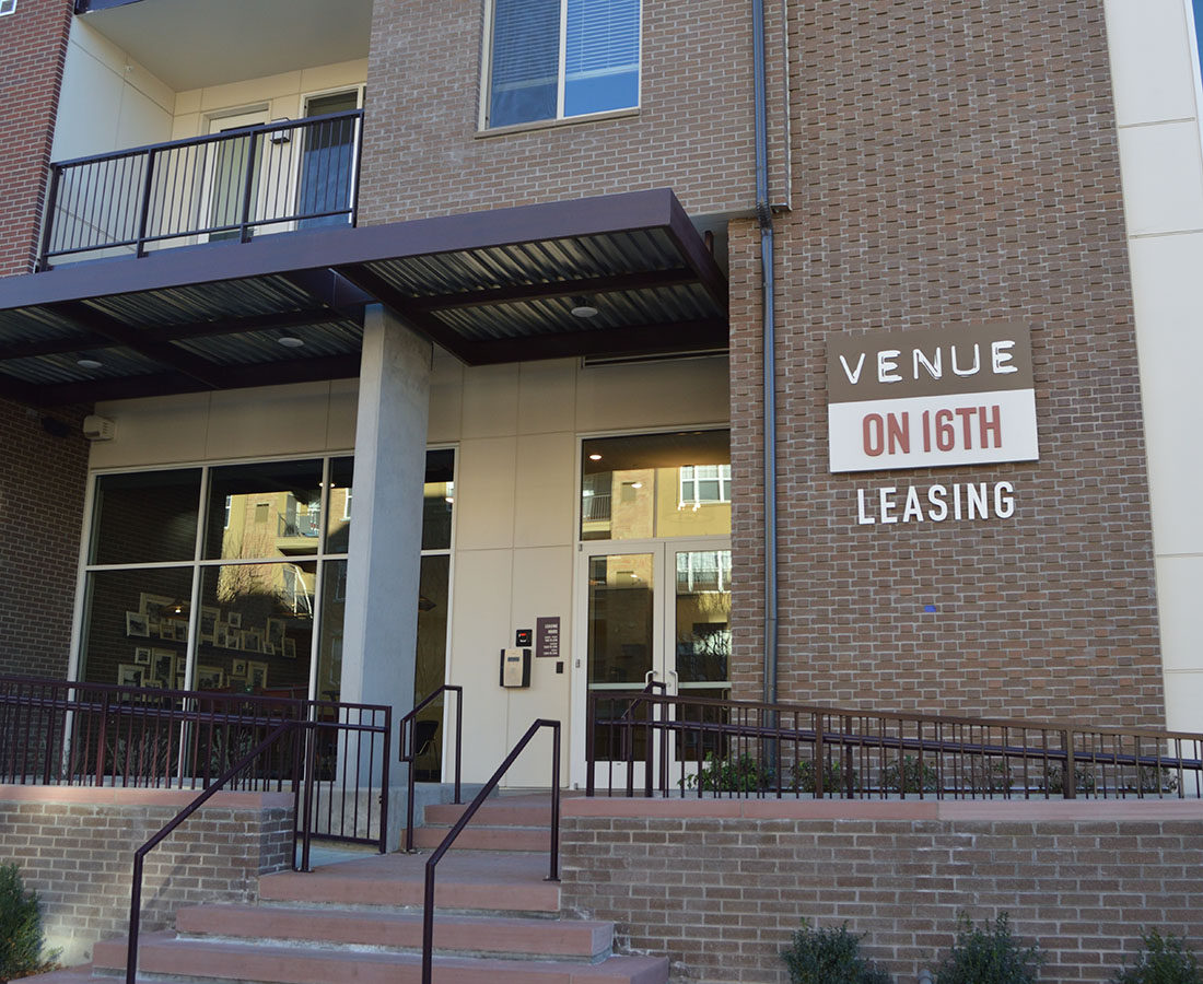 Venue on 16th exterior leasing sign