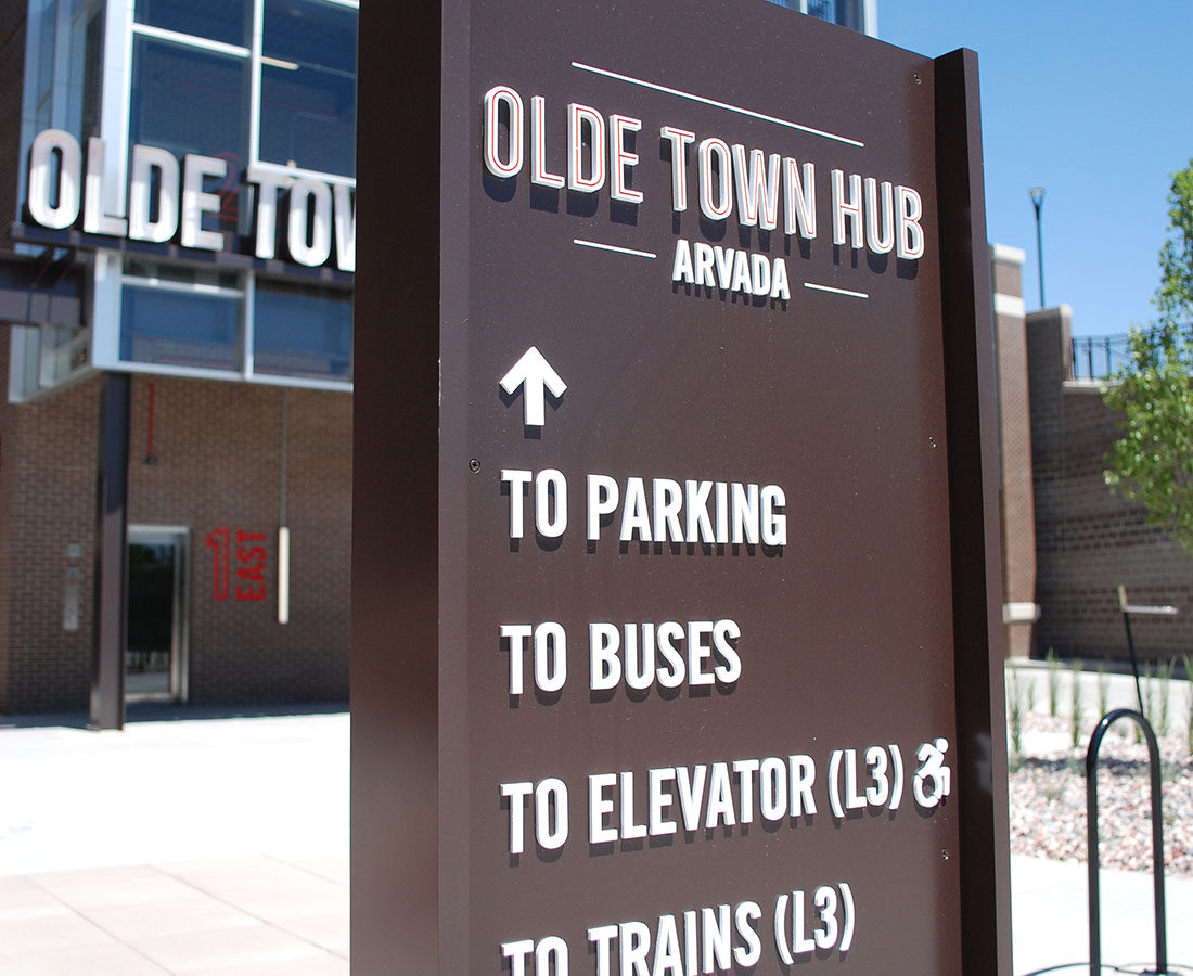 Old Town Arvada RTD station directional sign