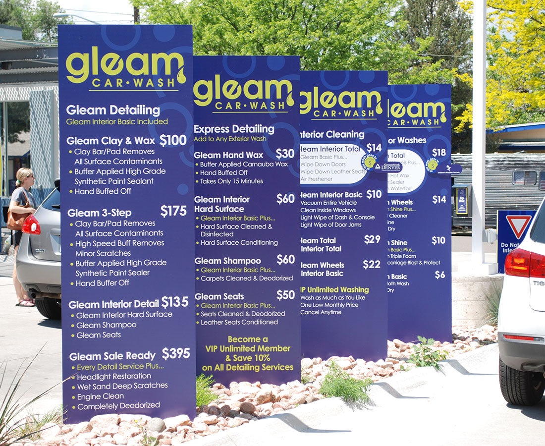 Gleam Car Wash information panels