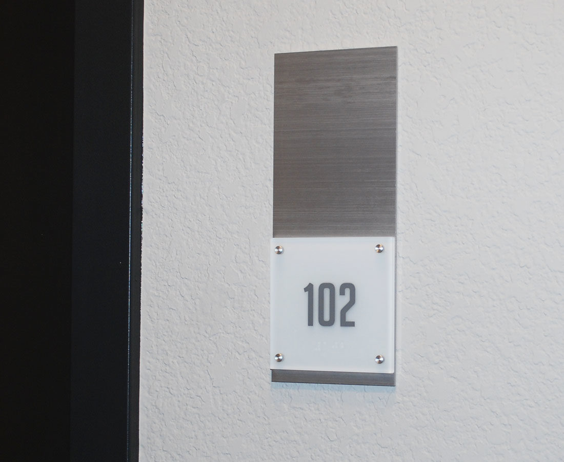 Westline Flats interior glass unit ID sign