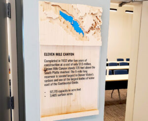 Custom wood Eleven Mile Canyon sign at Denver Water