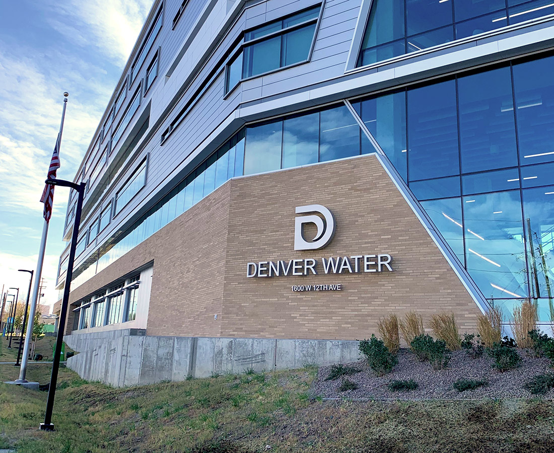 Exterior address sign at Denver Water