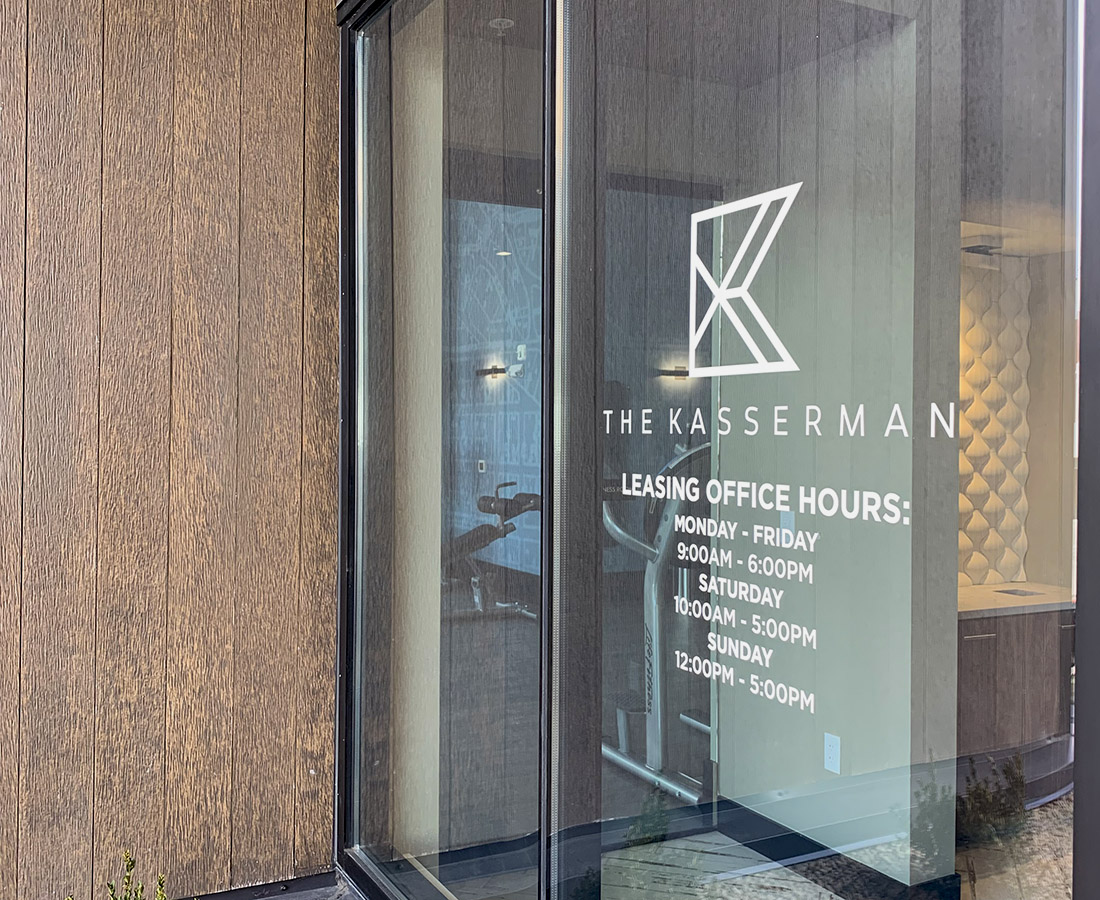 The Kasserman leasing entrance vinyl