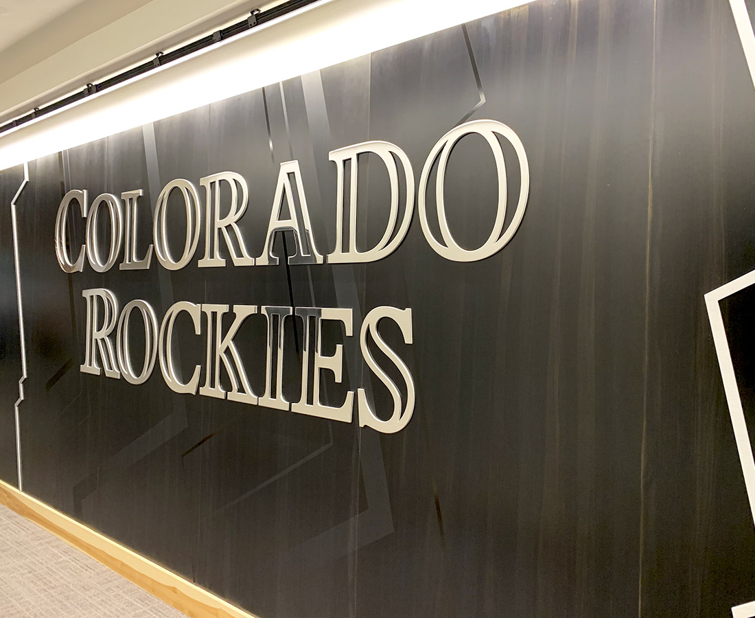 Steel wall with letterset at the Colorado Rockies Clubhouse at Coors Field