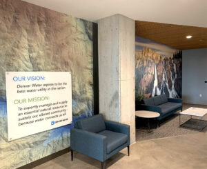 Interior murals and informational panel at Denver Water