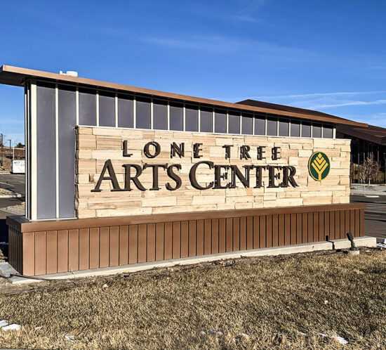 Lone Tree Arts Center monument sign in daylight