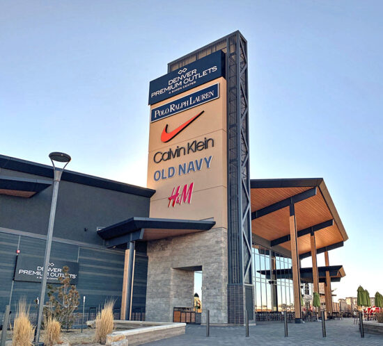 Exterior signs at Denver Premium Outlets, Polo, Nike, CalvinKlein, Old Navy and HM